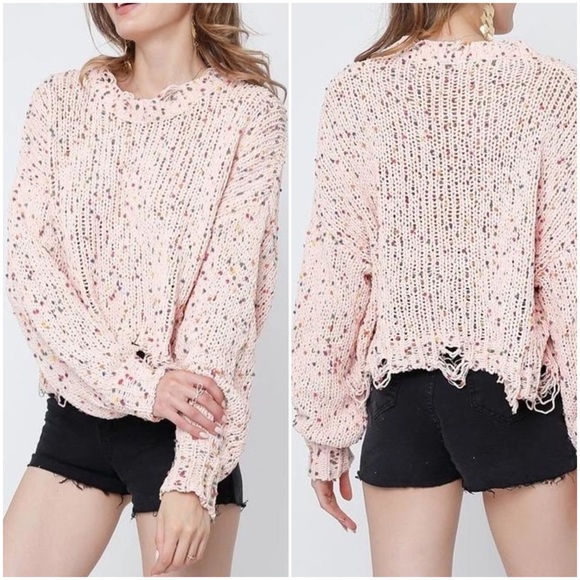 Long Sleeve Distress Confetti Sweater 